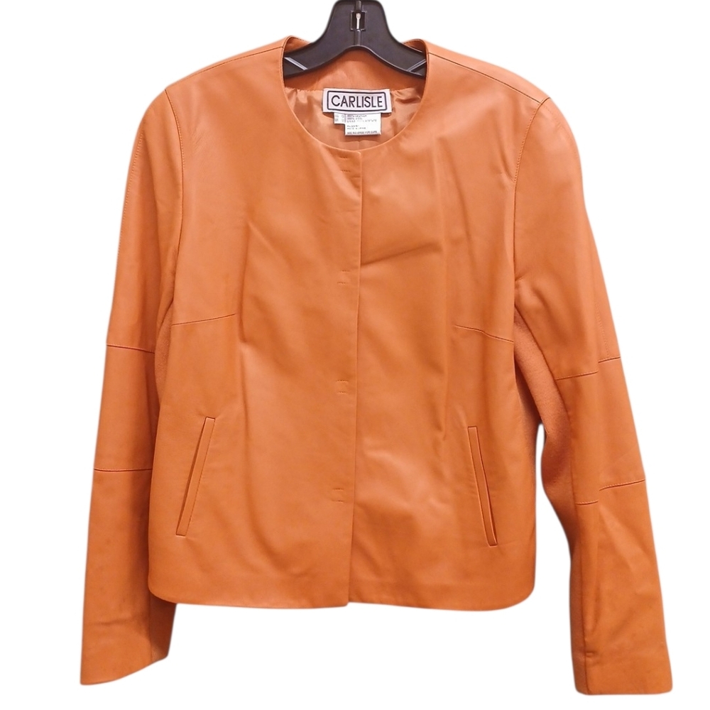 Carlisle Women's Collarless Leather Jacket in Warm Camel Size 10
